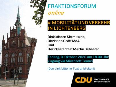 Fraktionsforum online Mobilitt und Verkehr in Lichtenberg am 09.10.2020