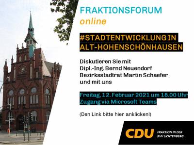 Fraktionsforum online Stadtentwicklung in Alt-Hohenschnhausen am 12.02.2021