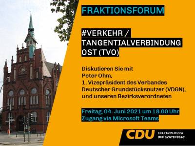 Fraktionsforum online Verkehr / Tangentialverbindung Ost am 04.06.2021